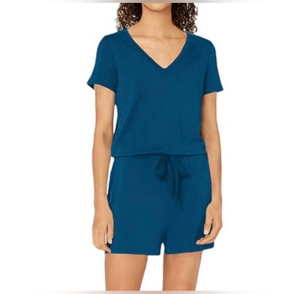 Women’s Daily Ritual Romper Shorts One Piece Sleeveless Athleisure Blue Comfy M.